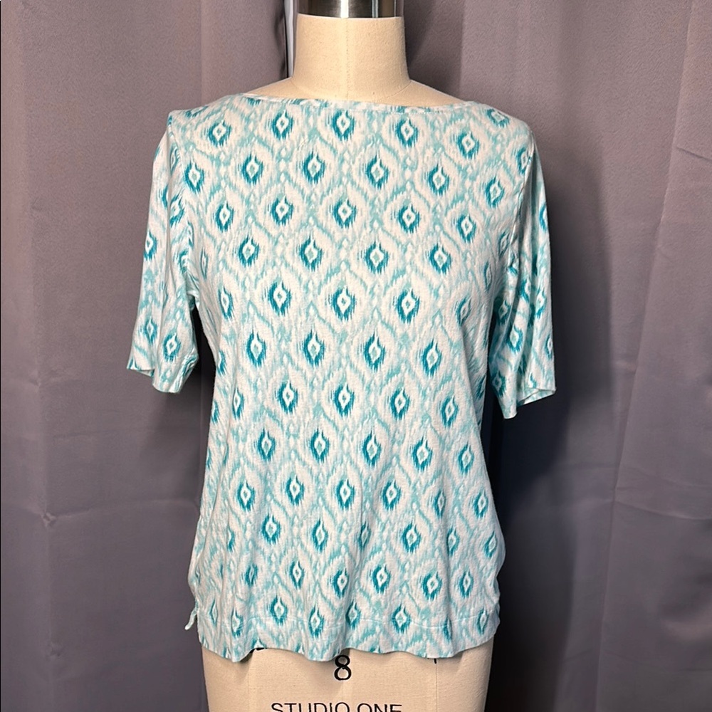 Patterned Blue and White Women's Top